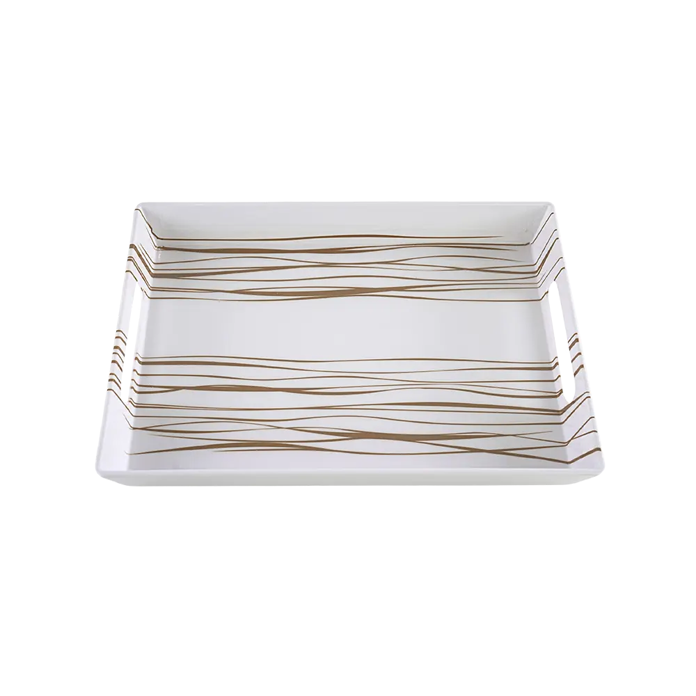 Momaz 2pcs Melamine Gold & White Trays Set