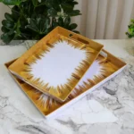 Momaz 2pcs Melamine Golden Brown & White Trays Set1