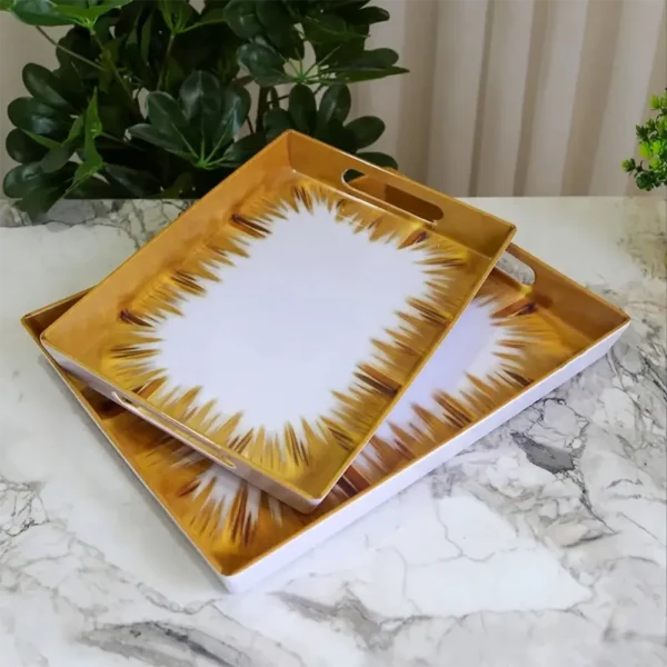 Momaz 2pcs melamine golden brown & white trays set1