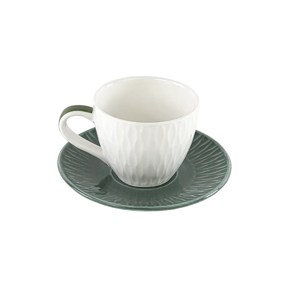 Porcelain 6pcs Coffee Cups With Green Saucer Set