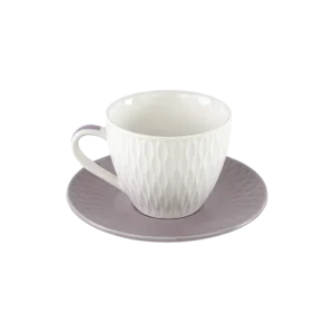 Porcelain 6pcs Tea Cups With Lavender Saucer Set