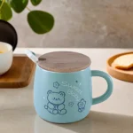 Teddy Bear Design 400ml Blue Mug Lid And Spoon1