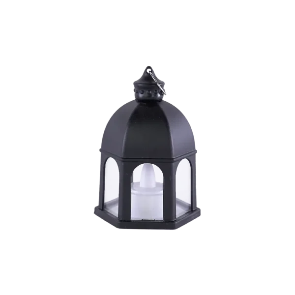 Black 10cm Battery Lantern With Candle