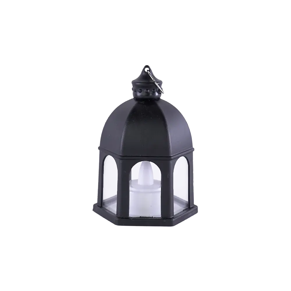 Black 10cm Battery Lantern With Candle