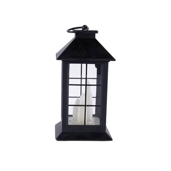 Black 16cm Battery Lantern With 3 Candle