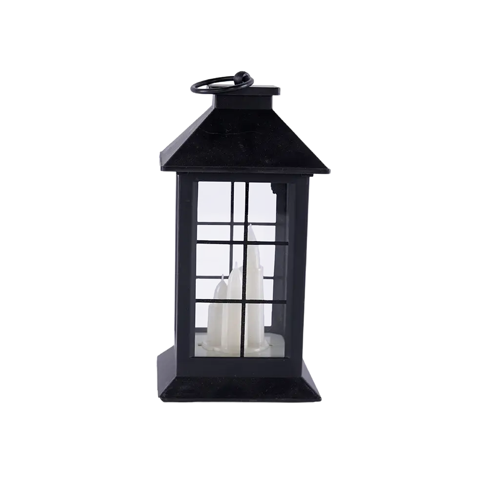 Black 16cm Battery Lantern With 3 Candle