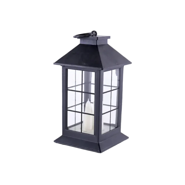 Black 16cm Battery Lantern With 3 Candle2