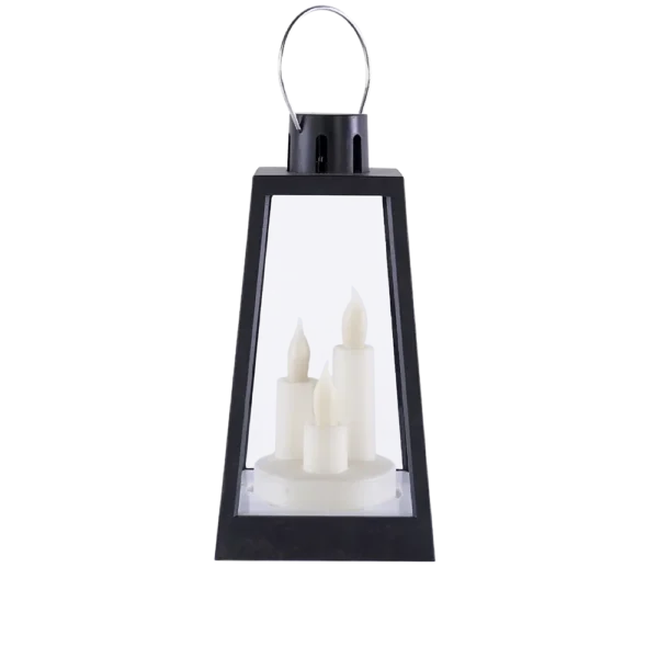 Black 22cm Battery Lantern With 3 Candle