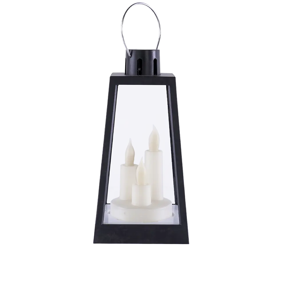 Black 22cm Battery Lantern With 3 Candle