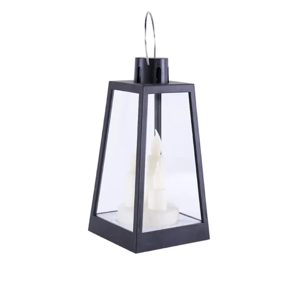 Black 22cm Battery Lantern With 3 Candle2