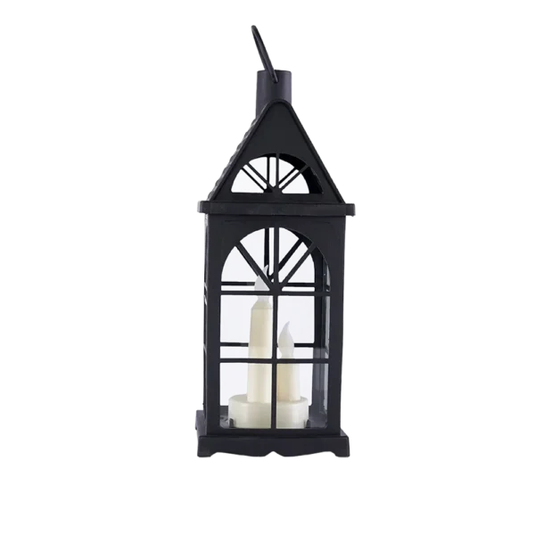 Black 30cm Battery Lantern With 3 Candle