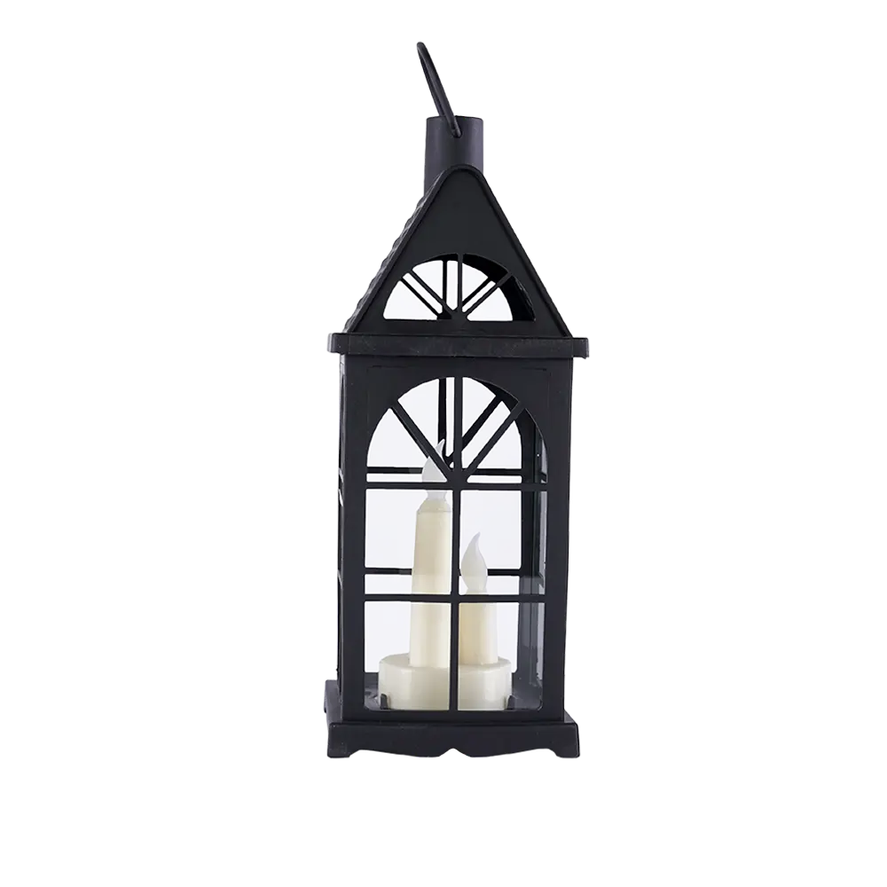 Black 30cm Battery Lantern With 3 Candle