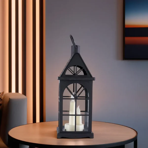 Black 30cm Battery Lantern With 3 Candle1