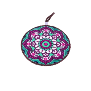 Circular 16cm Mandala Patterned Aqua & Magenta Porcelain Trivet