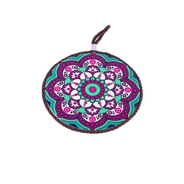 Circular 16cm Mandala Patterned Aqua & Magenta Porcelain Trivet