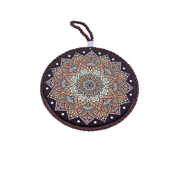 Circular 16cm Mandala Patterned Black Porcelain Trivet