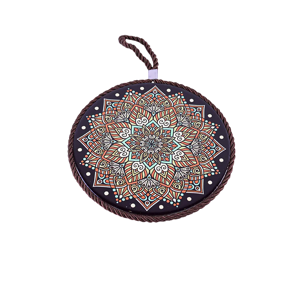 Circular 16cm Mandala Patterned Black Porcelain Trivet