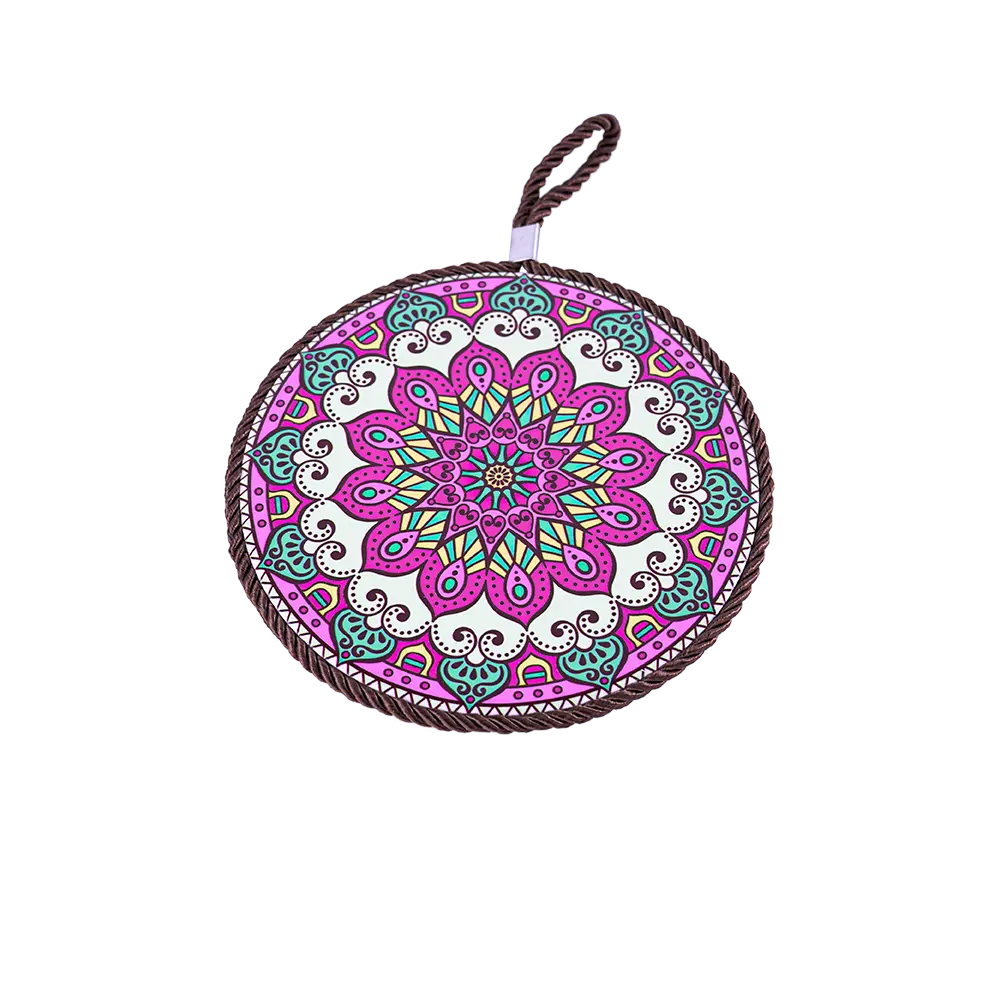 Circular 16cm mandala patterned fuchsia porcelain trivet