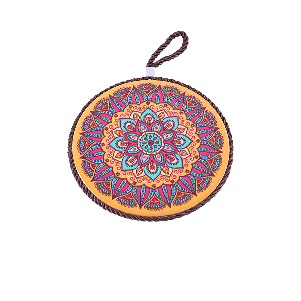 Circular 16cm Mandala Patterned Orange Porcelain Trivet