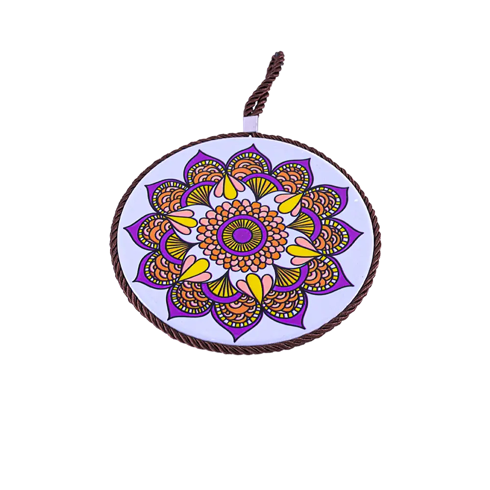 Circular 16cm mandala patterned purple porcelain trivet