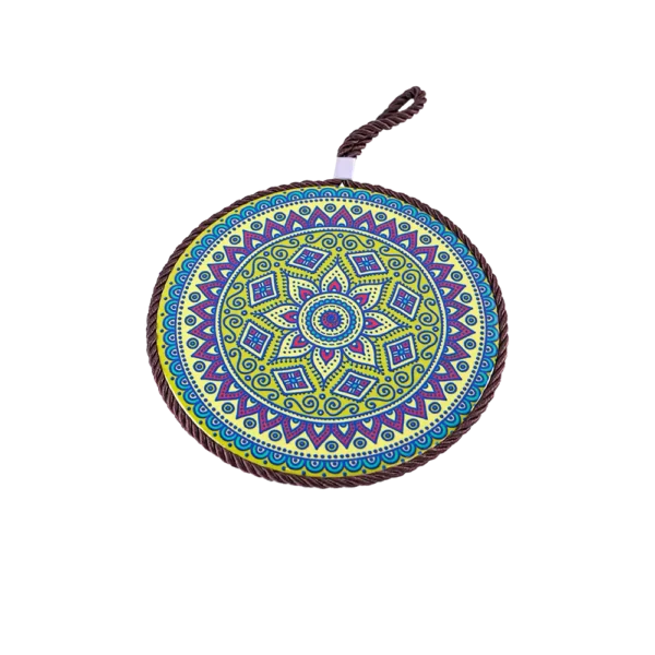 Circular 16cm Mandala Patterned Yellow & Blue Porcelain Trivet