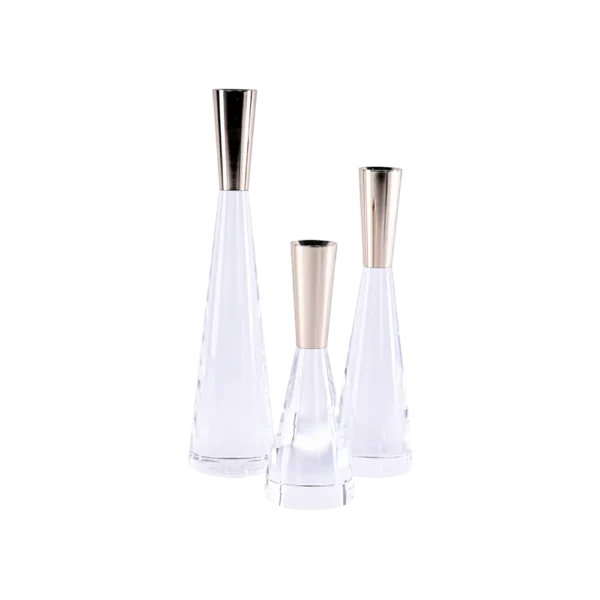 Circular Crystal 3pcs Golden Candlestick Set