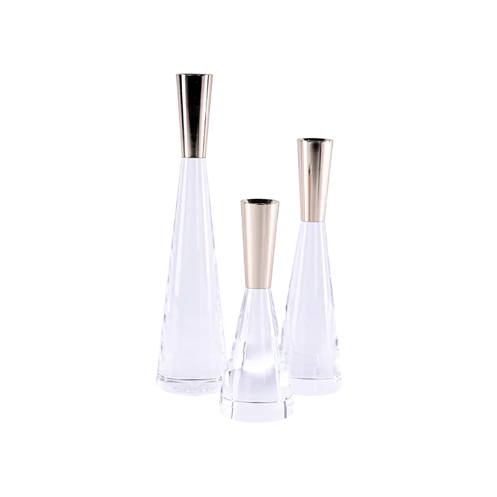 Circular Crystal 3pcs Golden Candlestick Set