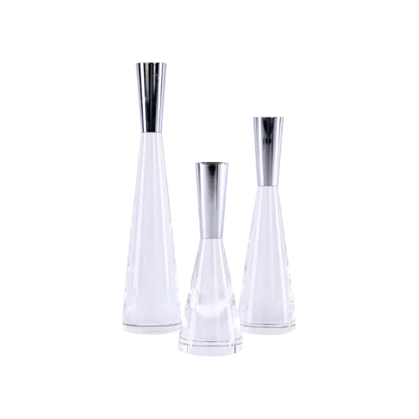 Circular Crystal 3pcs Silver Candlestick Set