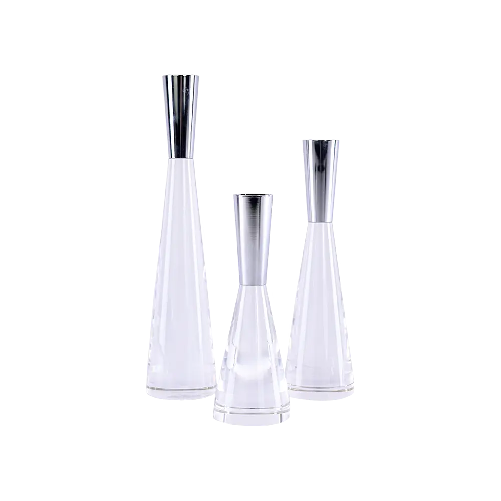 Circular Crystal 3pcs Silver Candlestick Set