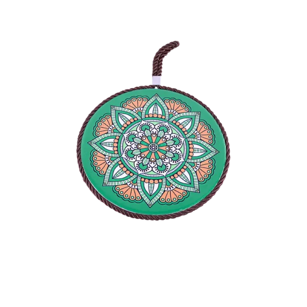 Round 16cm Mandala Patterned Green Porcelain Trivet