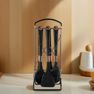 Silicone 7pcs Black Granite Utensils Set With Copper Stand1