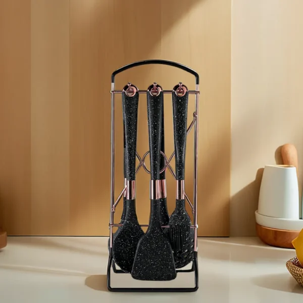 Silicone 7pcs Black Granite Utensils Set With Copper Stand1