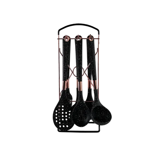 Silicone 7pcs Black Granite Utensils Set With Copper Stand2