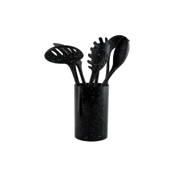 Silicone 7pcs Black Utensils Set With Stand