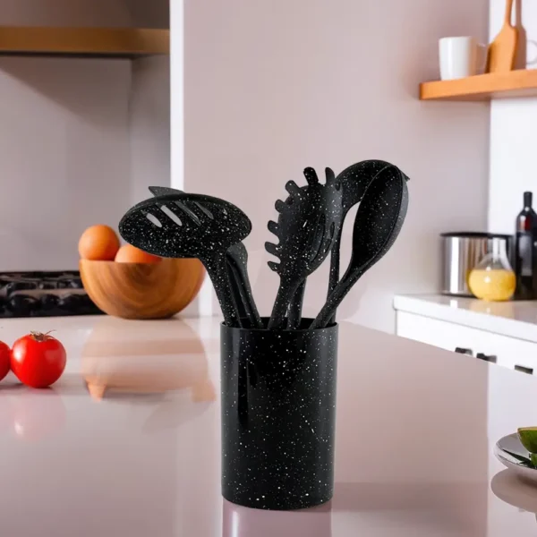 Silicone 7pcs Black Utensils Set With Stand1