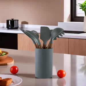 Silicone 7pcs Grey Utensils Set With Stand1