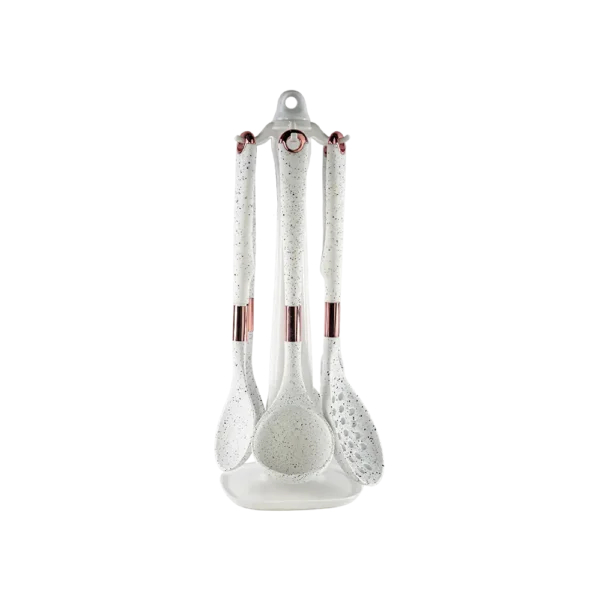 Silicone 7pcs White Granite Utensils Set With Stand