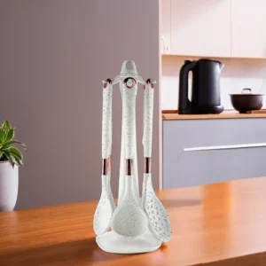 Silicone 7pcs White Granite Utensils Set With Stand1