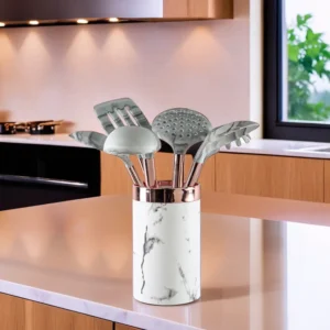 Silicone 7pcs White Utensils Set With Stand1