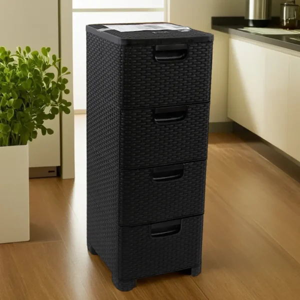 3m Plast 4 Drawer Rattan Black Beta Organizer1