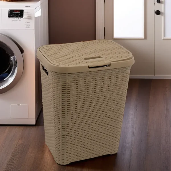 3m Plast Rattan Style Beige Laundry Basket With Lid1