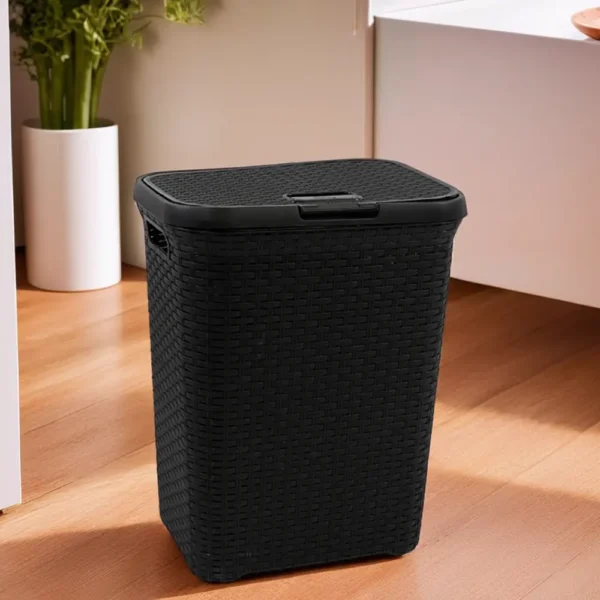 3m Plast Rattan Style Black Laundry Basket With Lid1