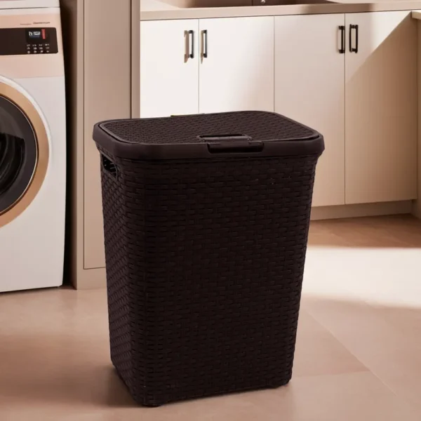 3m Plast Rattan Style Dark Brown Laundry Basket With Lid1