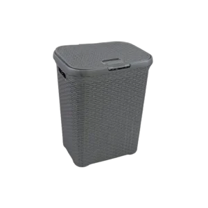 3m Plast Rattan Style Grey Laundry Basket With Lid