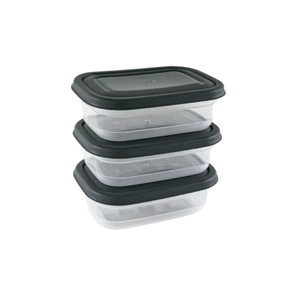 Freshlife 3pcs Black 0.3l Shallow Rectangular Storage Box Set