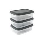 Freshlife 3pcs Black 1.2l Shallow Rectangular Storage Box Set