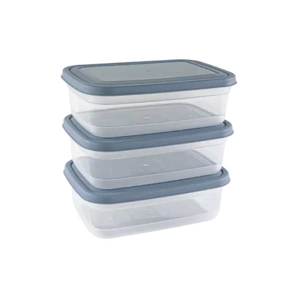 Freshlife 3pcs Blue 1.2l Shallow Rectangular Storage Box Set