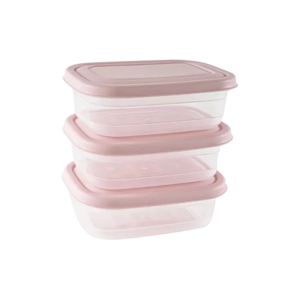 Freshlife 3pcs Pink 0.3l Shallow Rectangular Storage Box Set