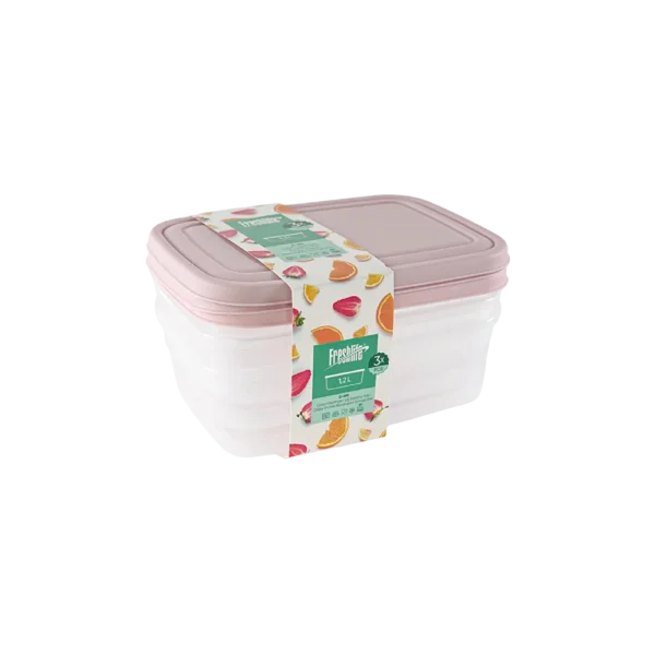 Freshlife 3pcs Pink 1.2l Shallow Rectangular Storage Box Set1