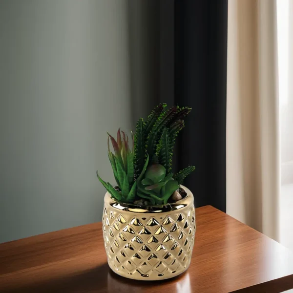 Green Plant With Porcelain Golden Vase1